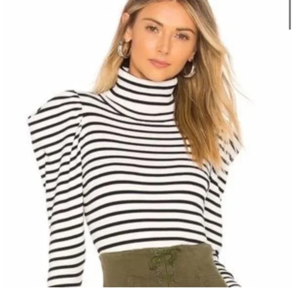 A.L.C Karla Top  BAKER STRIPE PUFF SLEEVE TURTLENECK SWEATER size S